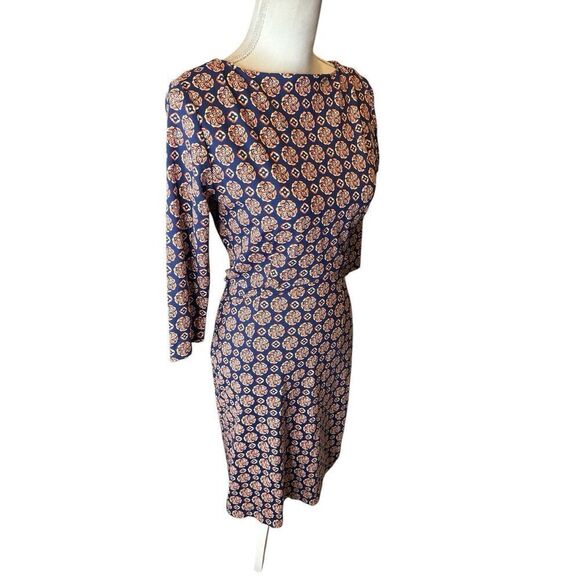 J. MCLAUGHLIN Blue/Orange Print Geometric Ruched Side Catalina Cloth Sz Small - Picture 2 of 5